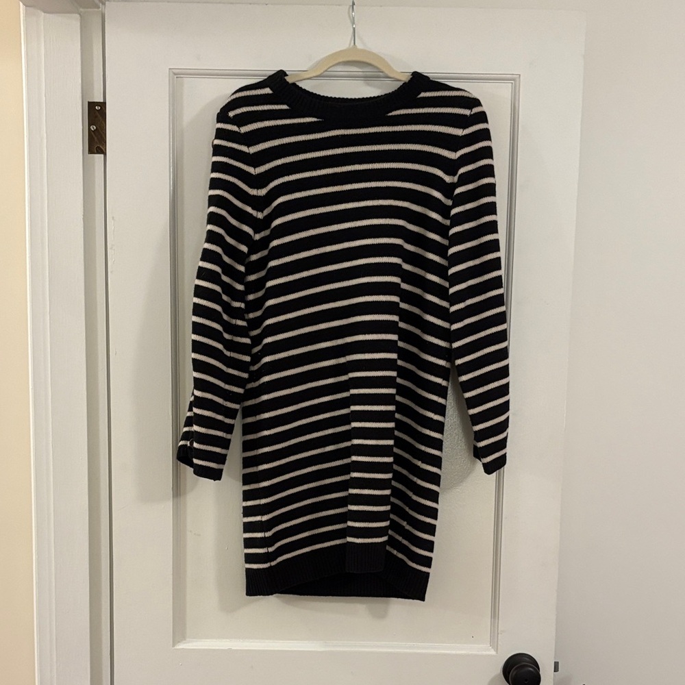 Madewell Black and Cream Striped Sweater dress